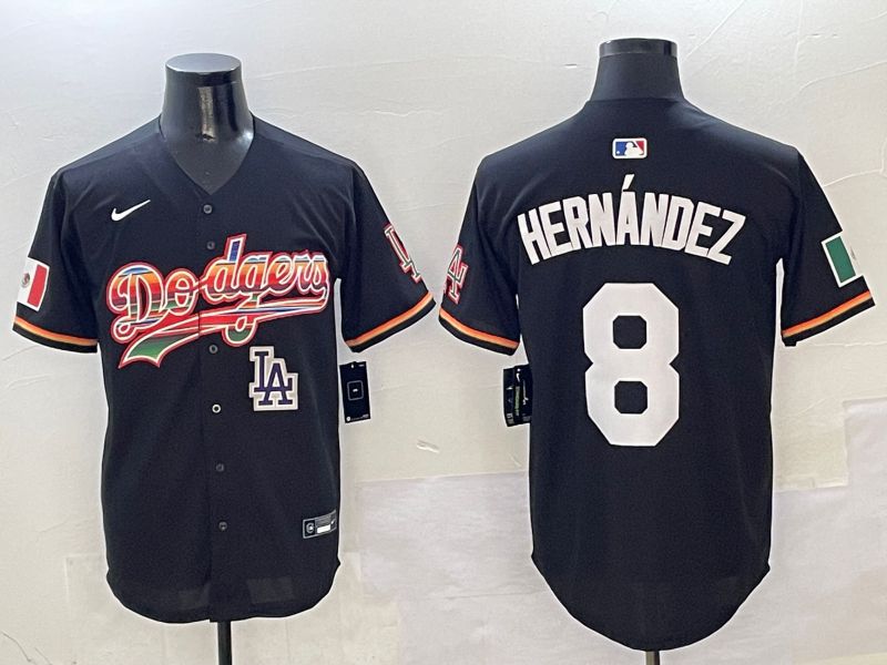 Men Los Angeles Dodgers 8 Hernandez Black rainbow Nike 2025 MLB Jersey style 10